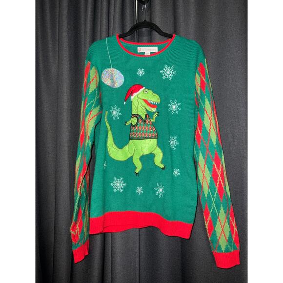 Ugly Christmas Sweater Sweaters - Ugly Christmas Sweater Xmas Size Large Dinosaur